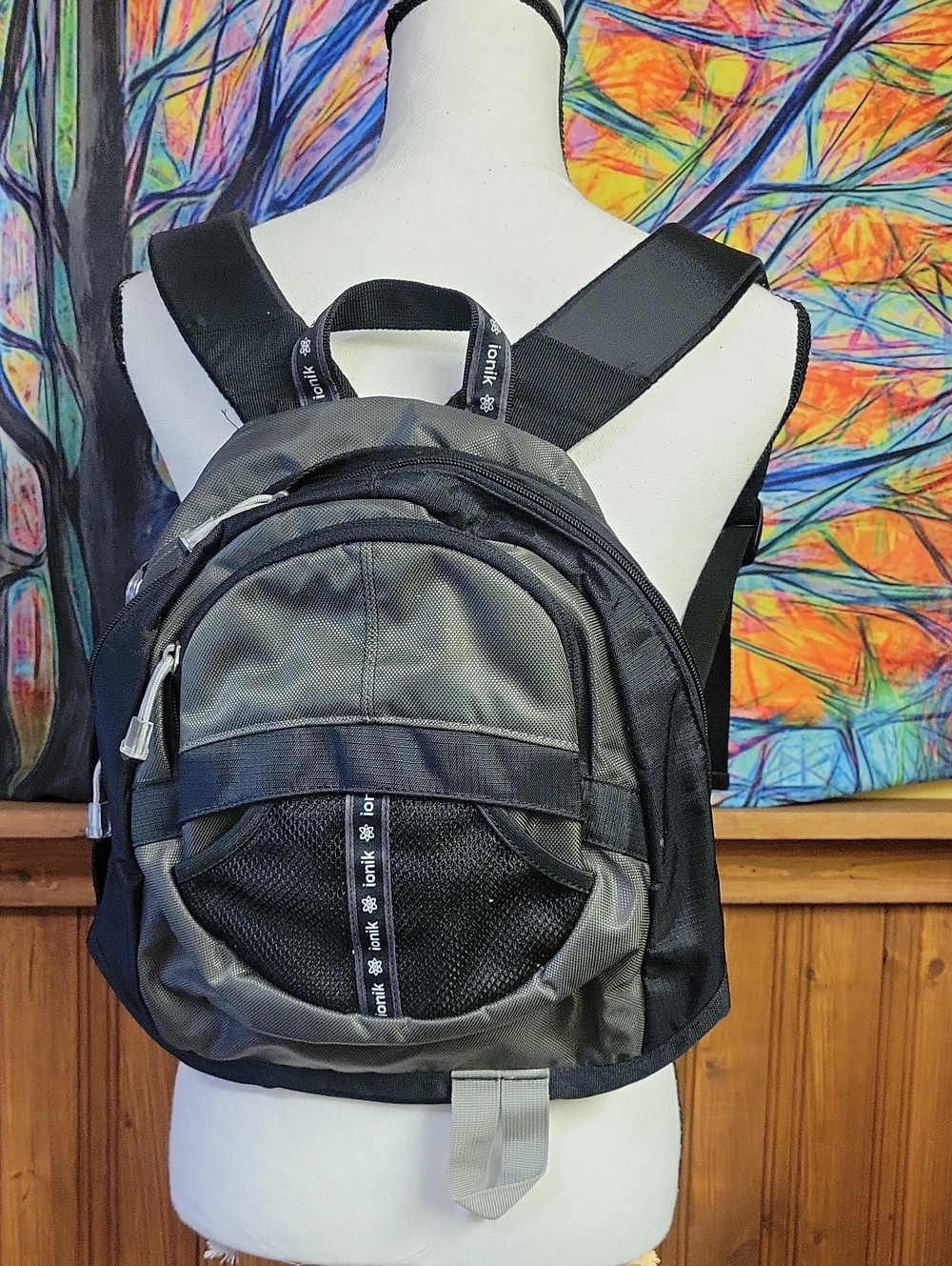 Compact Black and Gray Woman Small  Backpack by